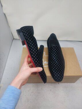 Christian Louboutin Mens Dandy Chick Black Bejeweled Plum Strass Velvet Shoe